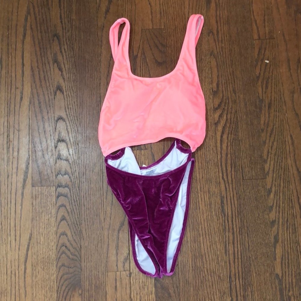 NWT PINK Velvet One Piece Bathing Suit